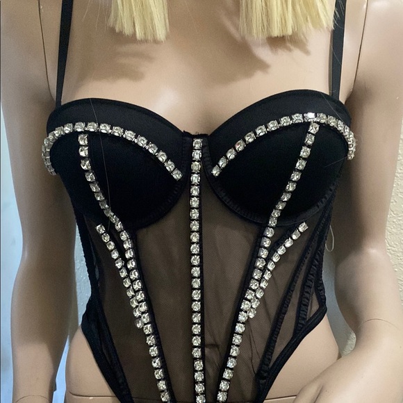 Elegant Black Rhinestone Bustier Top - Picture 1 of 7